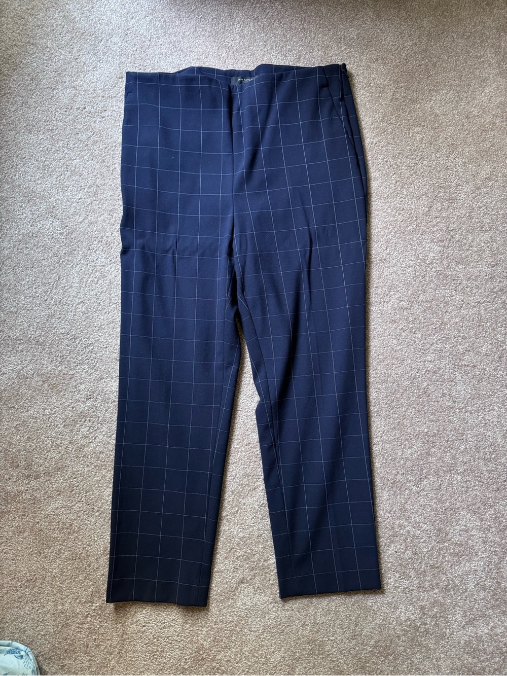 Ann Taylor Navy Windowpane Straight Leg Pants